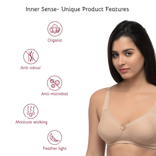 Buy Inner Sense Organic Seamless Laced Bra - Nude online