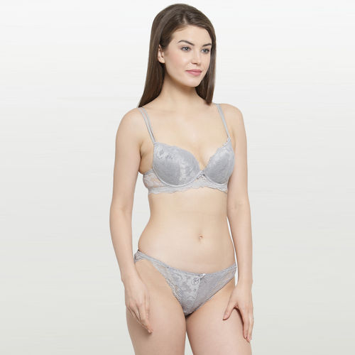 Buy PrettyCat Hot Lace Bra Panty Set - Grey Online