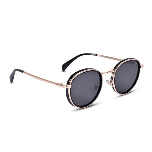 Voyage Exclusive Gold And Black Polarized Round Sunglasses for Men & W