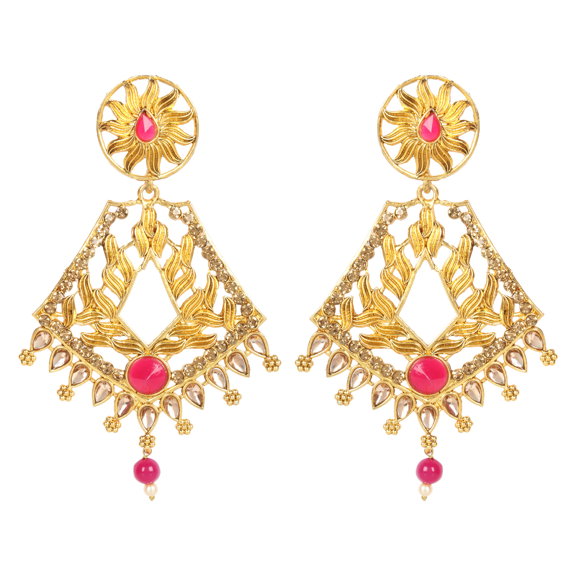 Magenta Color Kundan Earrings