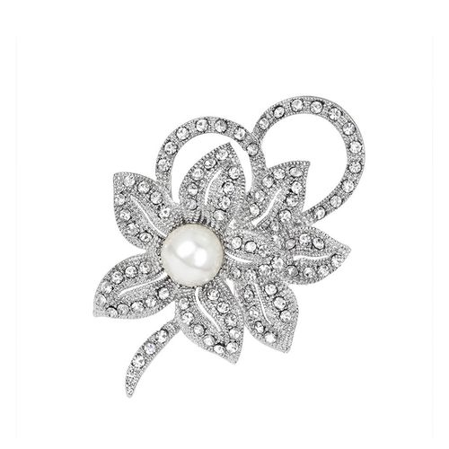 Buy Yellow Chimes Silver Plated Crystal Floral Brooch Pin Online