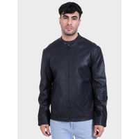 Buy JUSTANNED Ribbed Leather Jacket Black at