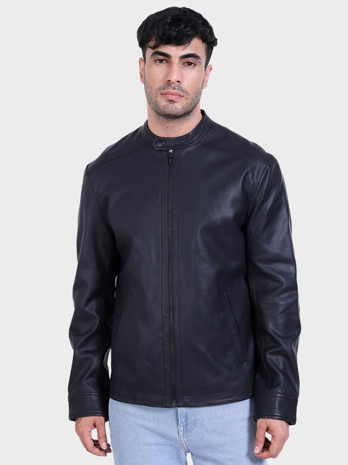 Buy Justanned Rock Black Leather Jacket Online