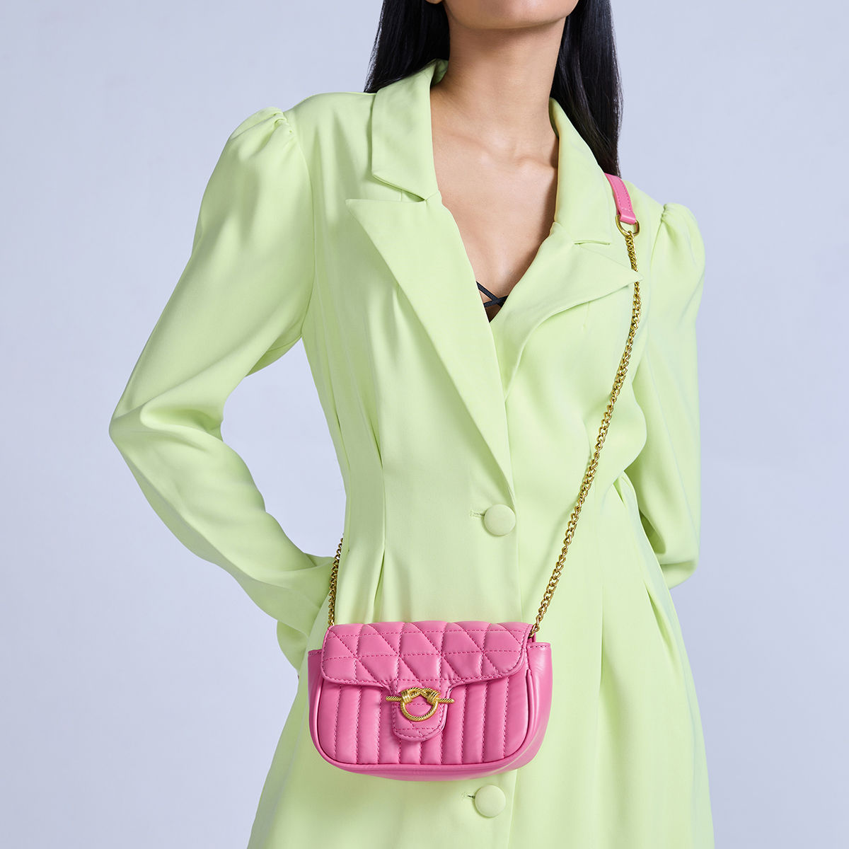 JiHa Hot Pink Quilted Double Chain Shoulder and Sling Bag (Pink) At Nykaa, Best Beauty Products Online