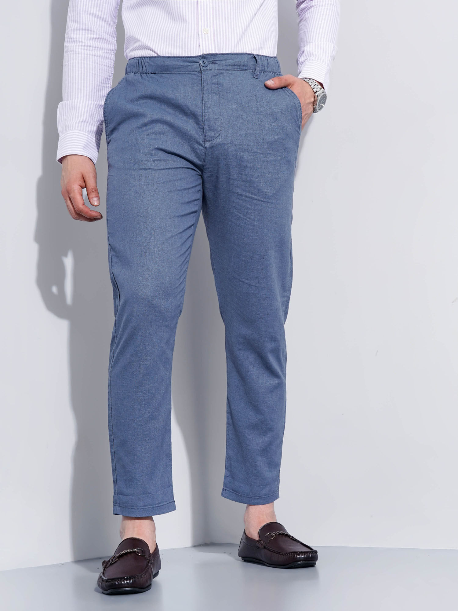 Cream Colored Cotton Mid-Rise Plain Classic Pleated Trousers (DORUST) |  Celio