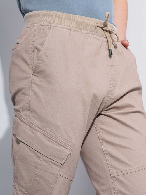 Buy CELIO Mens Solid Beige Cargo Online