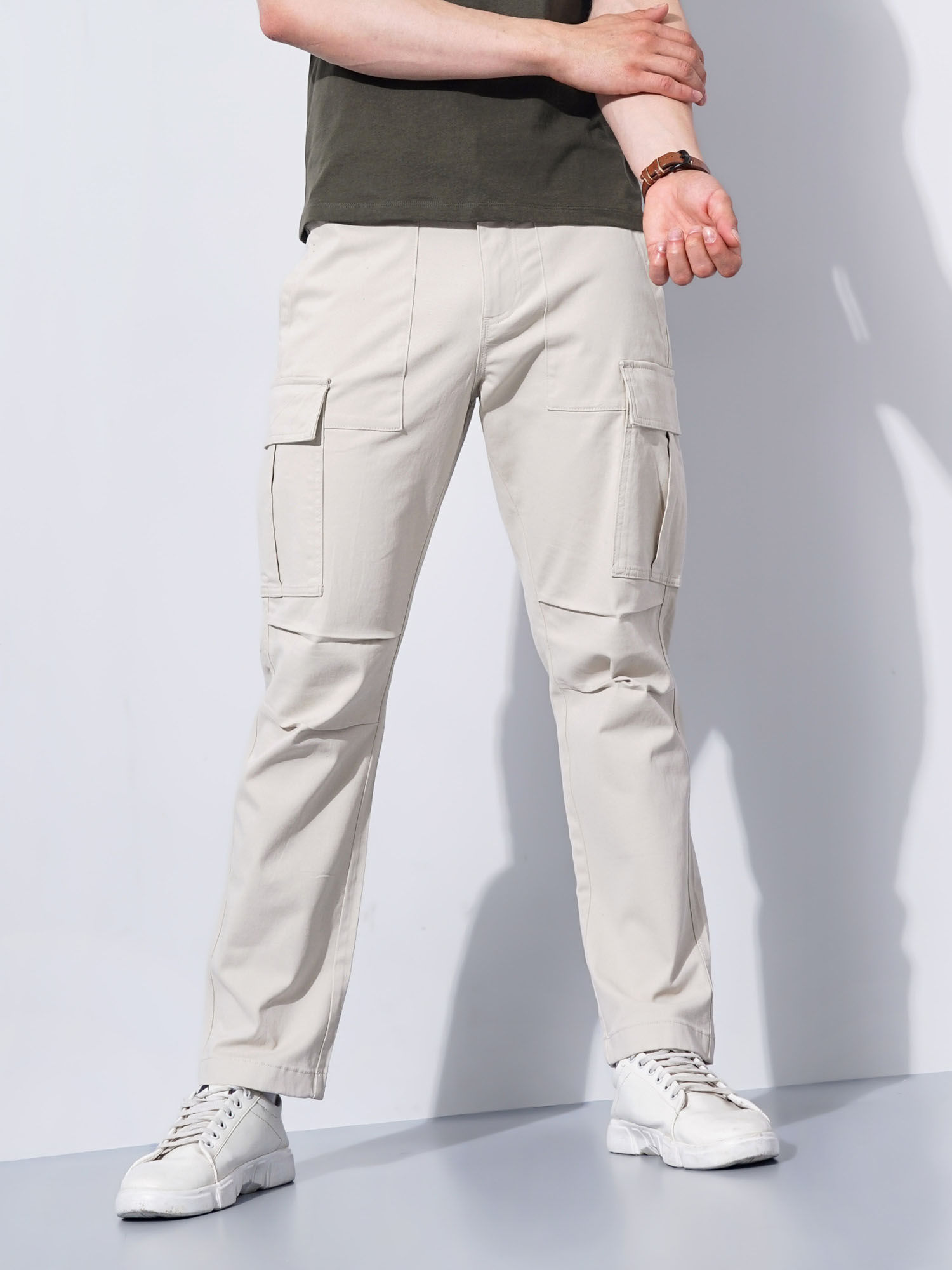 Buy CELIO Men Grey Solid Loose Fit Cotton Elastane Cargo Casual Trouser  Online