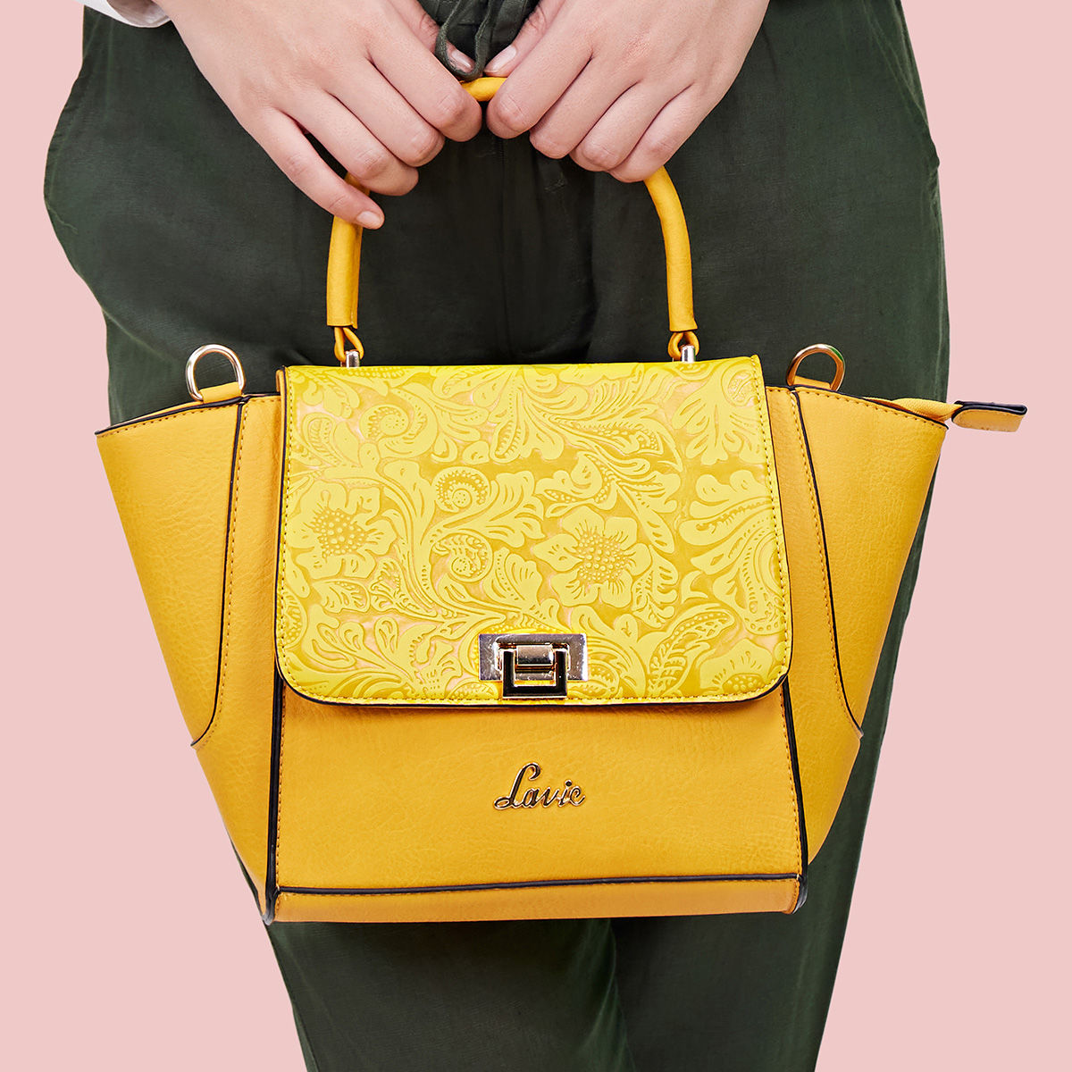 Buy Lavie Solid Plain Yellow Handbags Online