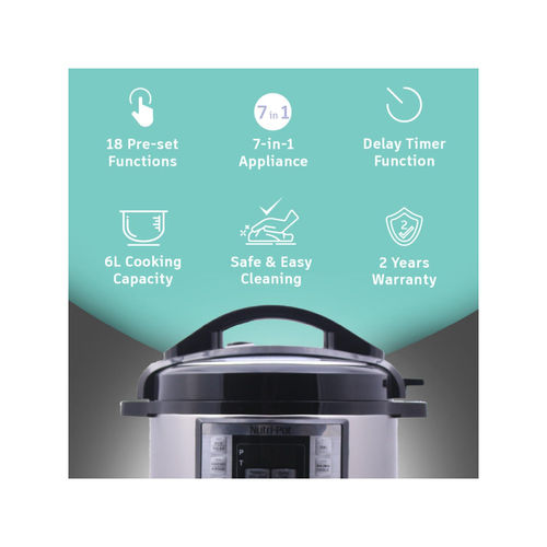 Wonderchef Nutri-Pot Electric Pressure Cooker With 7-in-1 Functions, One  Touch Cooking, 18 Pre-set Functions, Pressure Cooking, Sauté/Pan Frying,  Slow Cooking, Yogurt Making, Steaming, Warming & Rice Cooking