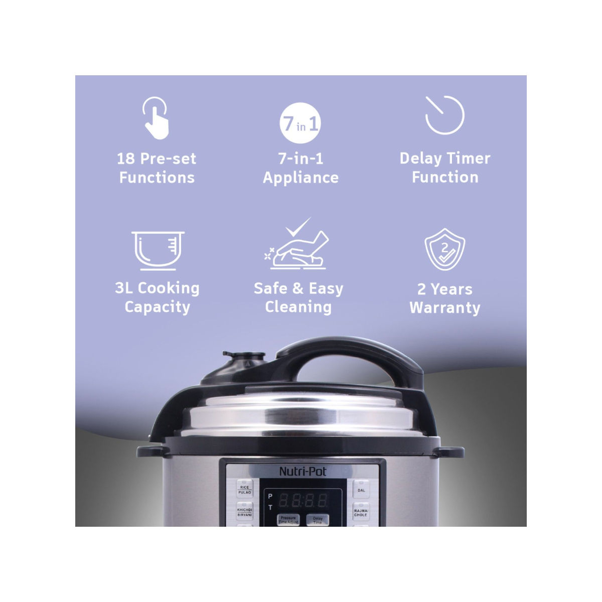 Buy Wonderchef Nutri Pot Electric Pressure Cooker With 7In1 Functions, 3L, Black & Silver Online