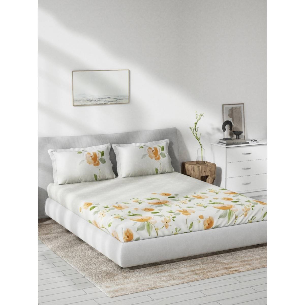 Ddecor Live Beautiful Floral Queen 144 TC Bedsheet With 2 Pillow Covers - Orange