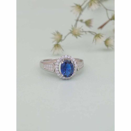 Buy 925 Silver Carat Blue Sapphire Halo Ring For Women Girls