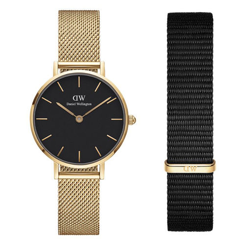 Daniel Wellington Petite Evergold 28mm Black 12mm Cornwall Strap Watch  Gift Set