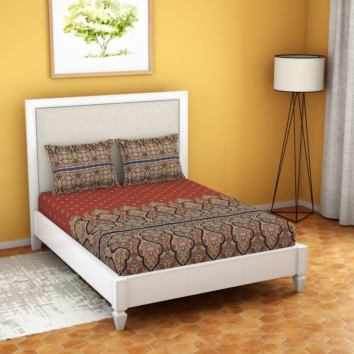 Welspun 100 COTTON Fitted Bedsheet SOFT FEEL SKIN SAFE FESTIVE Buy