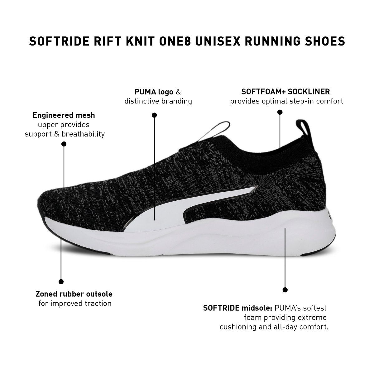 Buy Puma Softride Rift Knit One8 Unisex Black Running Shoes Online
