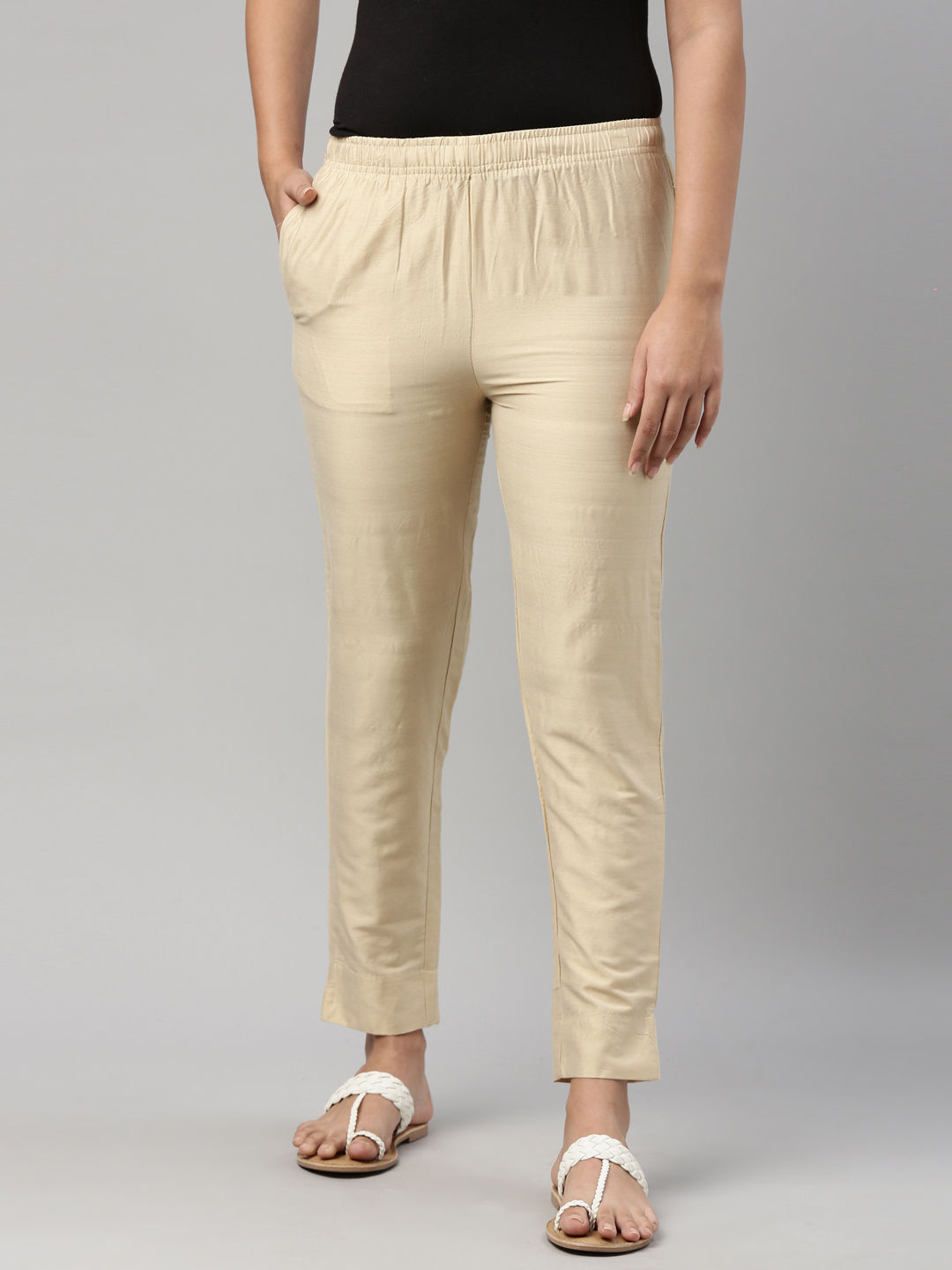 Order GO COLOURS Solid Golden Yellow Mid Rise Cotton Pants Online From ART  INDIA,Bangalore