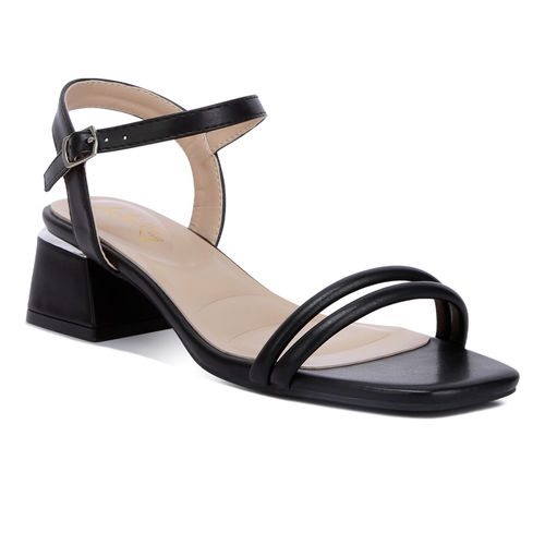 London Rag Black Ankle Strap Low Block Heels (EURO 37)