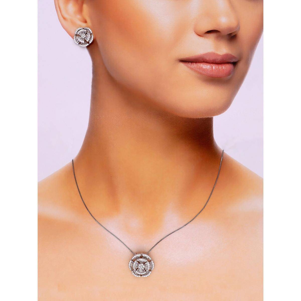 Kai Jewel Sterling Crystal Blooms Necklace With Earrings Set