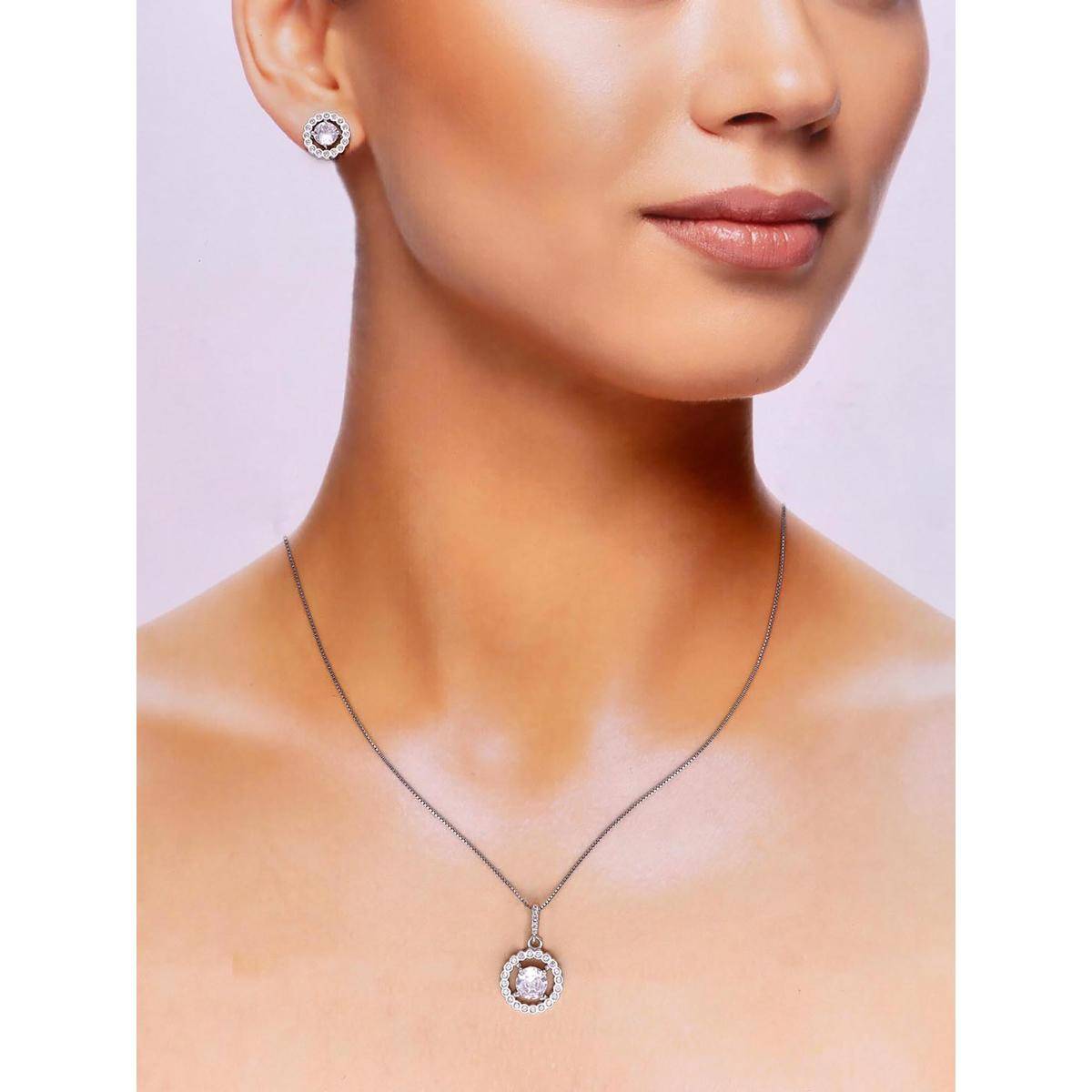 Kai Jewel Sterling Radiating Rounds Zircon Necklace With Earrings Set