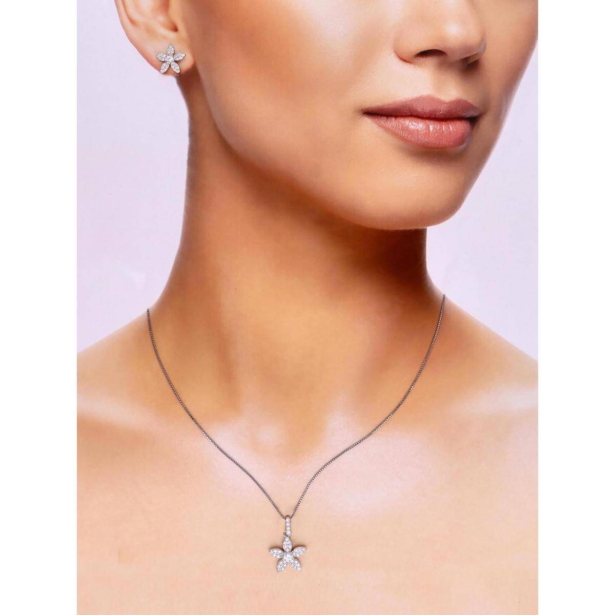 Kai Jewel Sterling Classic Solitaire Necklace With Earrings Set
