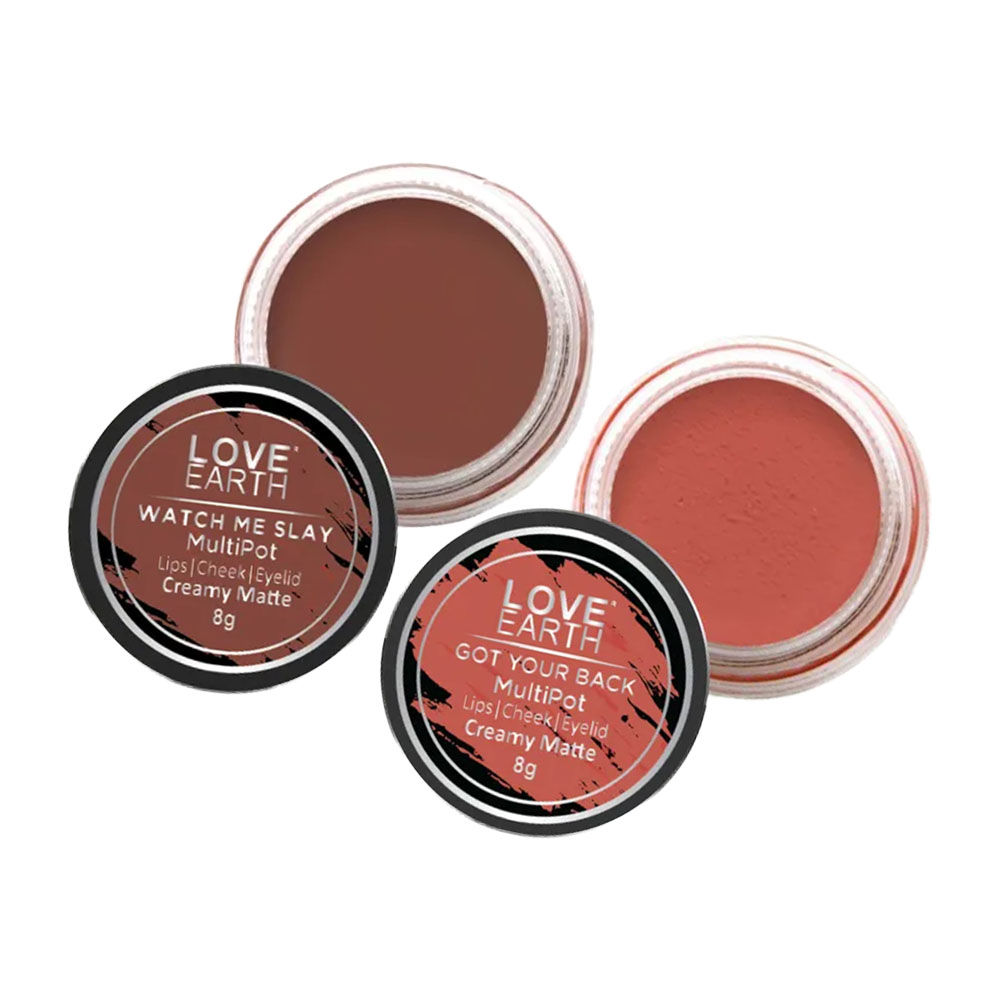 Love Earth Lip Tint & Cheek Tint Multipot Combo (Coral & Caramel Brown