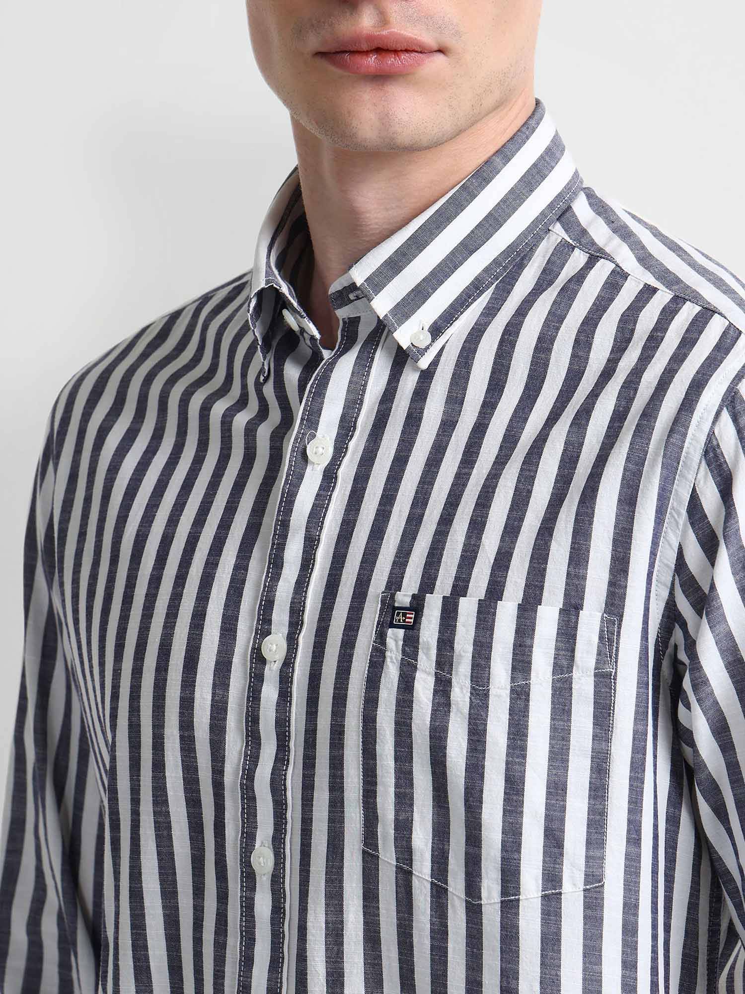 Buy Arrow Sports Navy Blue Slim Fit Vertical Stripes Shirt Online