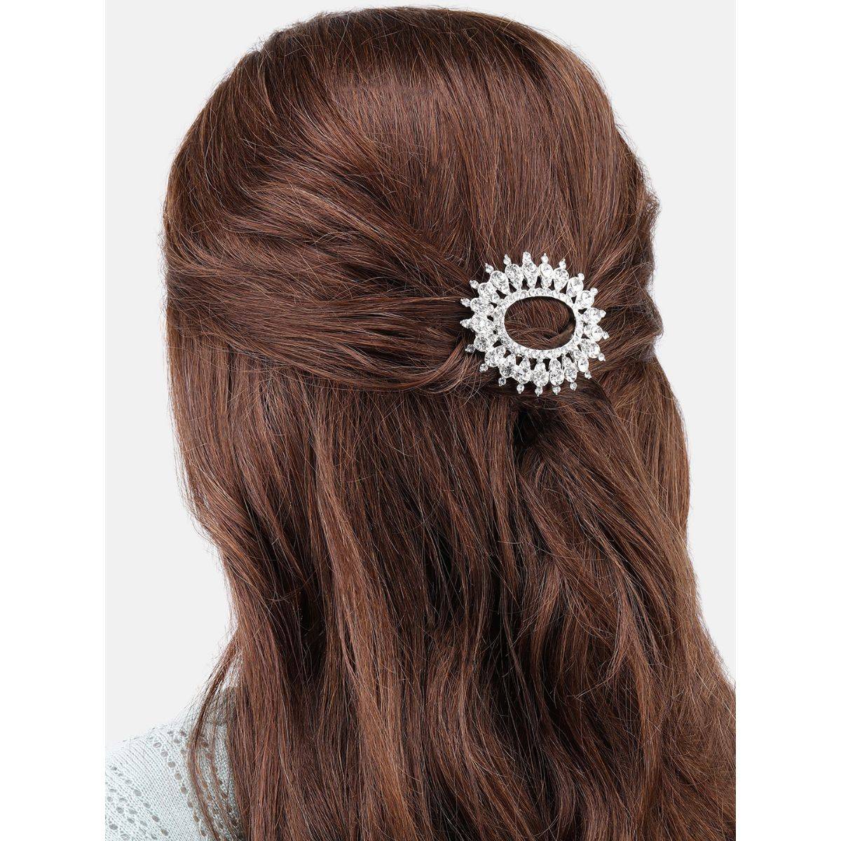 LAIDA Silver Oval Rhinestone Barrette