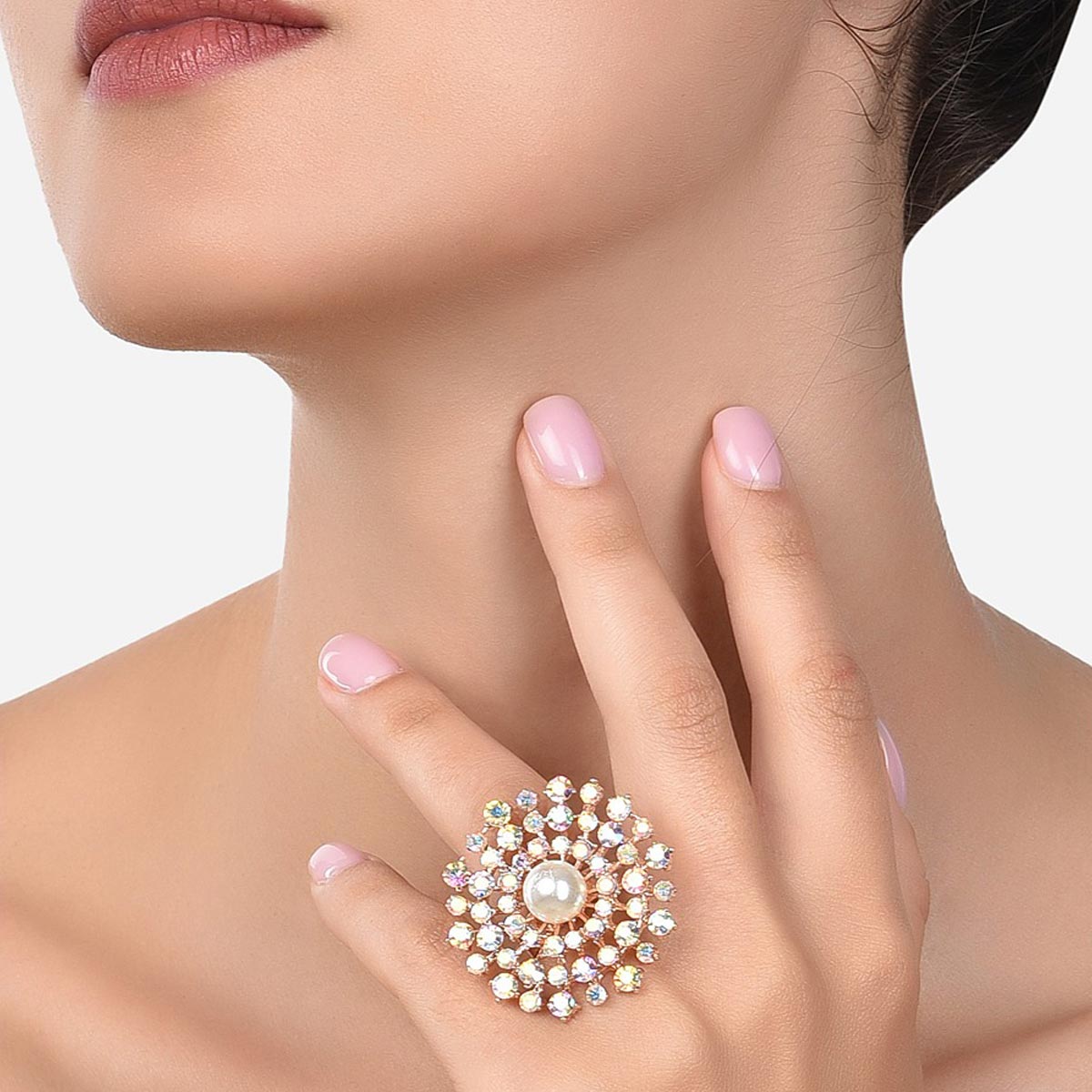 Buy Zaveri Pearls Multicolor Austrian Diamonds Pearl Embellished Finger Ring ZPFK14495 Online