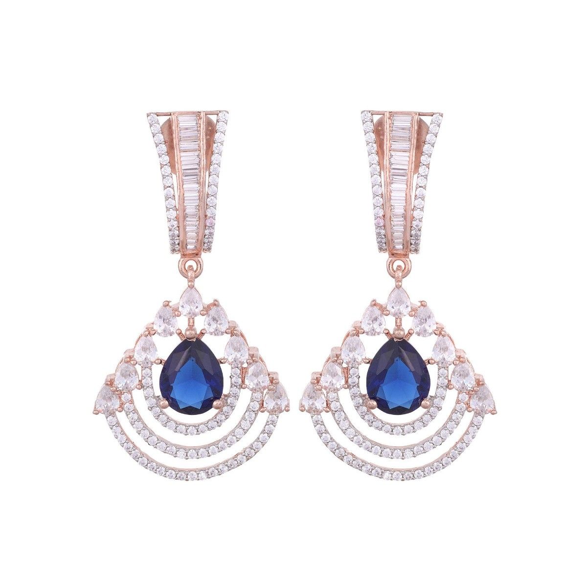 Sapphire Embellished Rhodium Plated American Diamond Earrings 216ED275   PINK PITCH  3151191