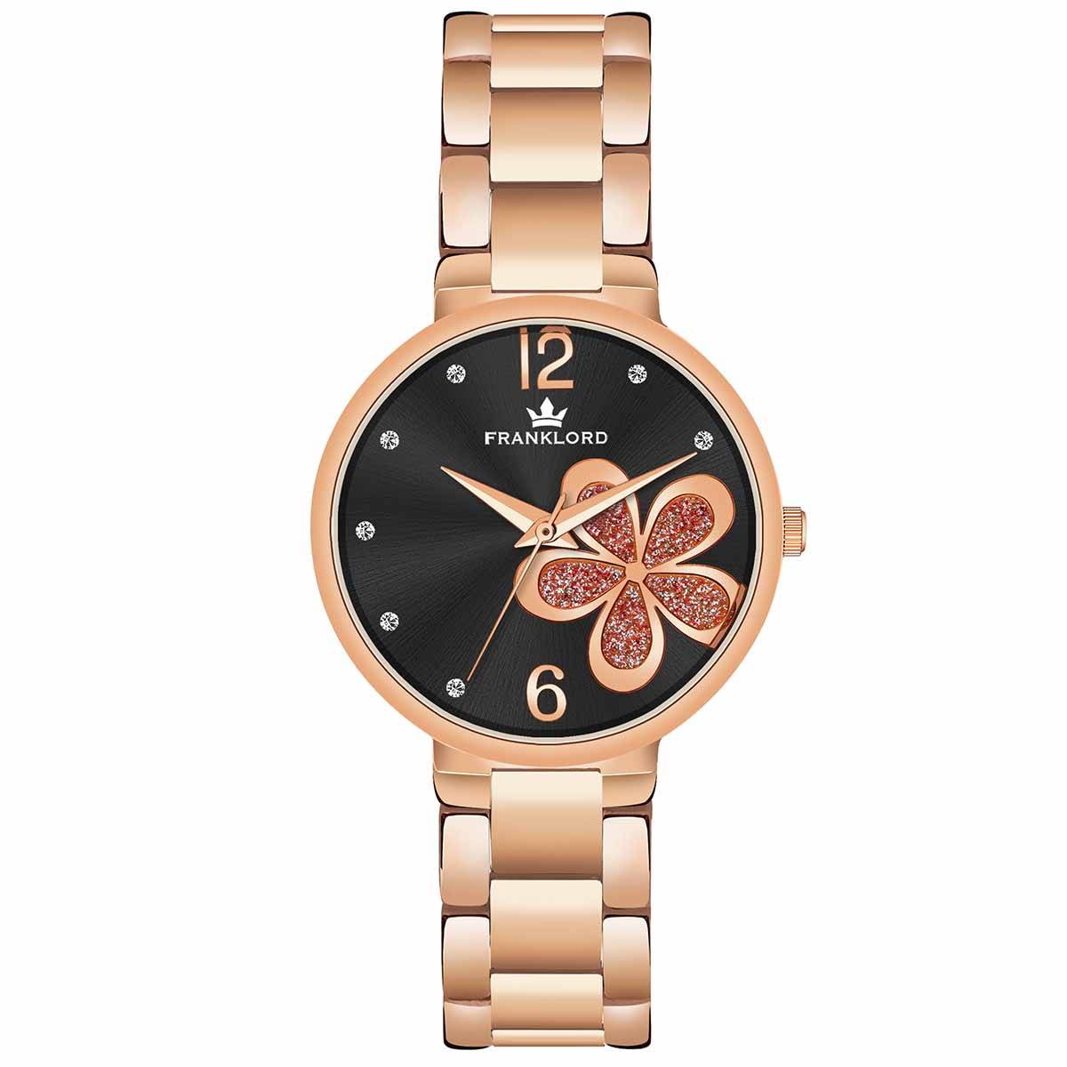 Franklord Daisy Blossom Series Analog Wrist Black Watch for Women (M)