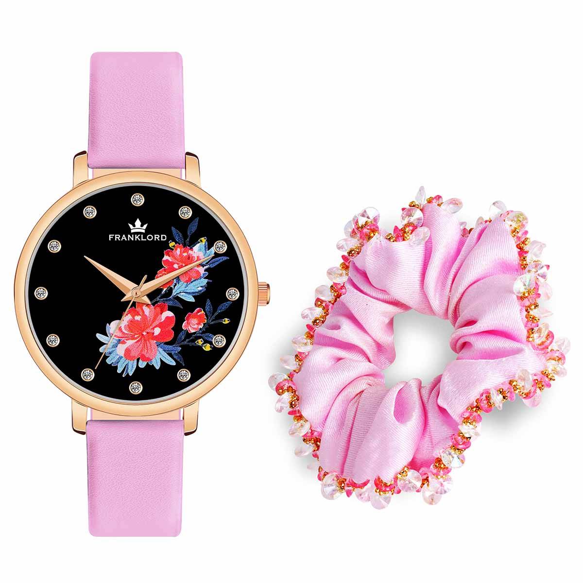 Franklord Beautiful Women Floral Series Analog Black Watch (M)