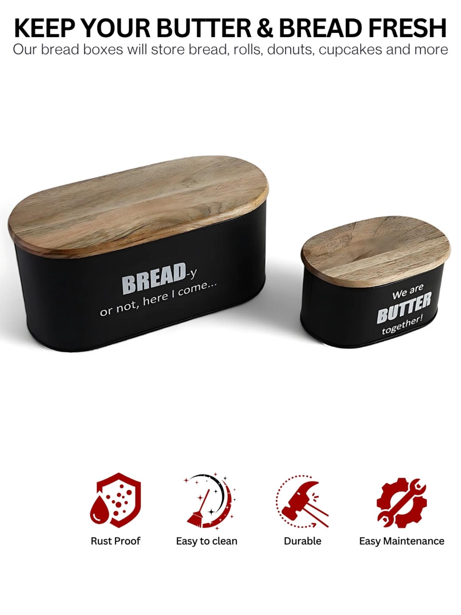 Buy VarEesha Ardura Black Metal Bread Box And Butter Box With