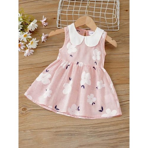 Buy Hopscotch Girls Pink Peter Pan Collar Fit and Flare Plain