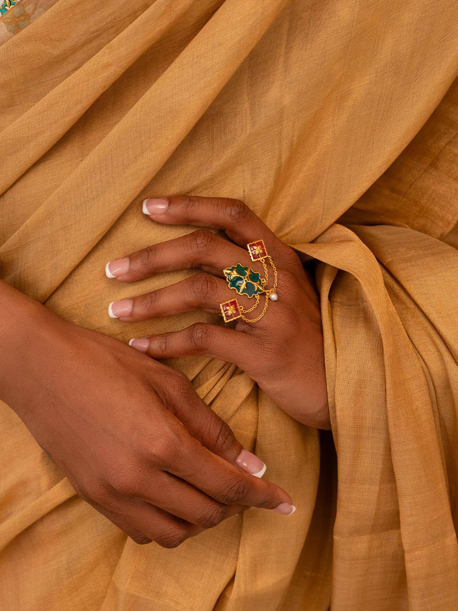 Shaya by CaratLane Women Oh Sajna Pearl Gold Plated 925 Silver Adjustable Ring