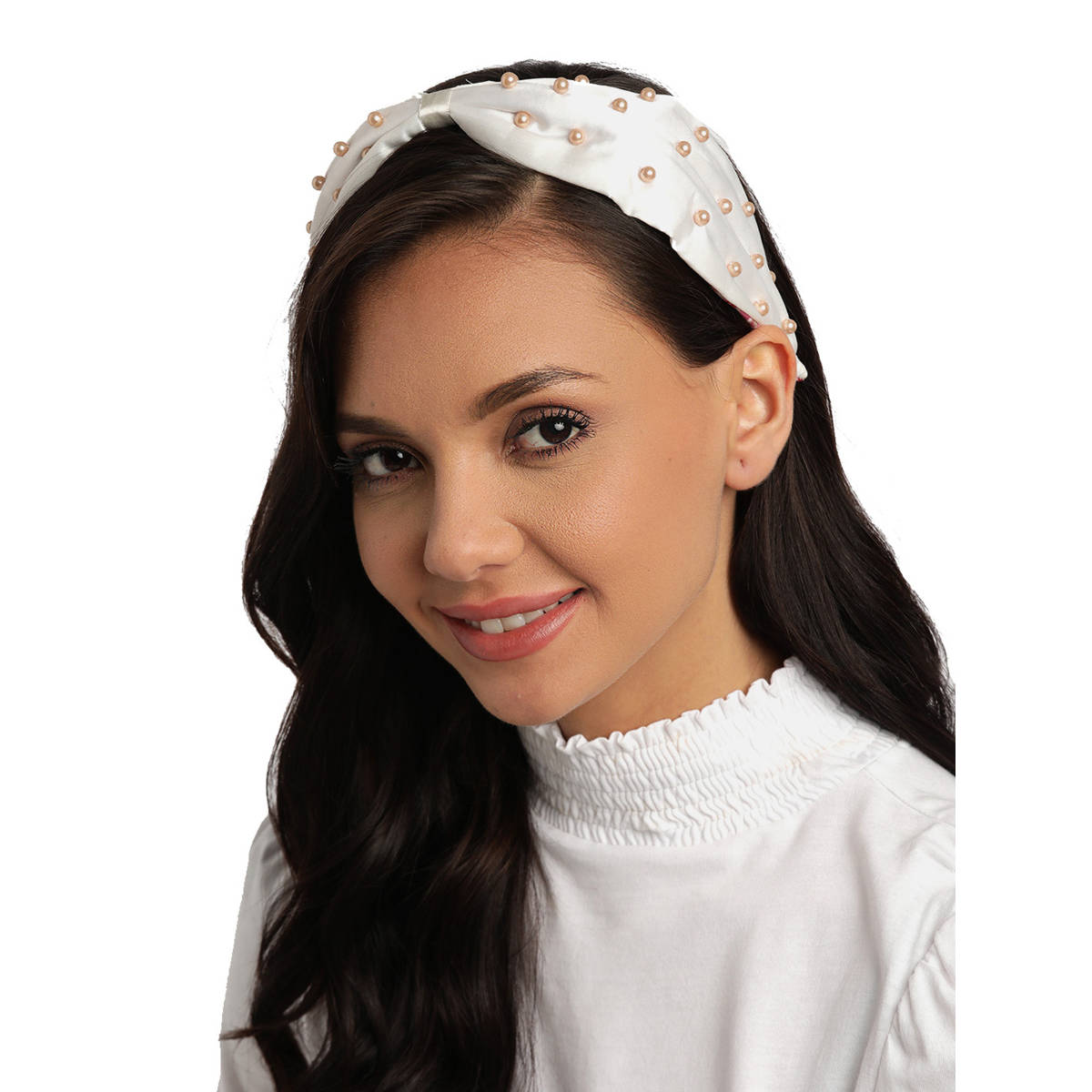 Anekaant White & Gold Beaded Satin Hair Band