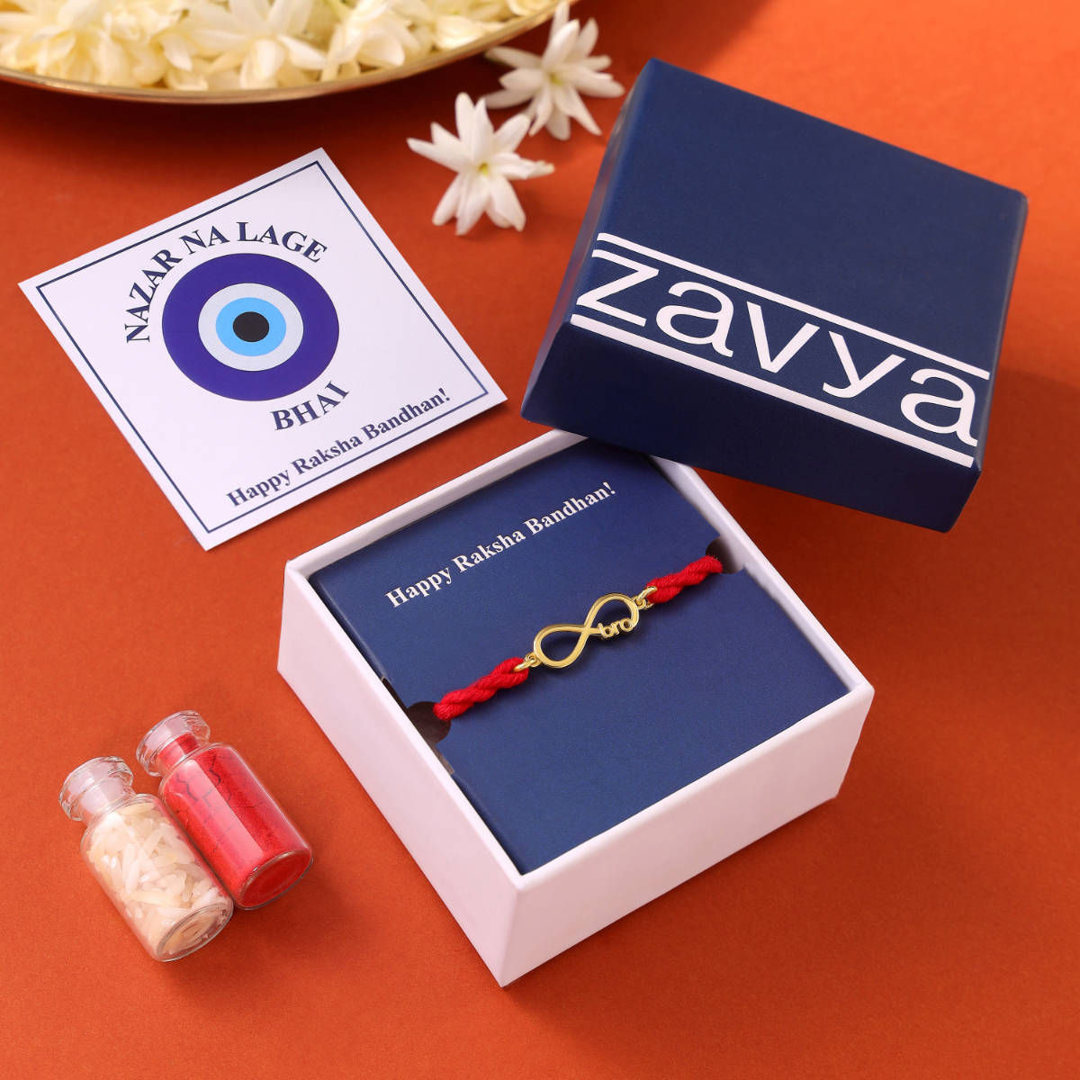 Zavya Eternal Bond Gold-Plated 925 Sterling Silver Rakhi with Roli Chawal