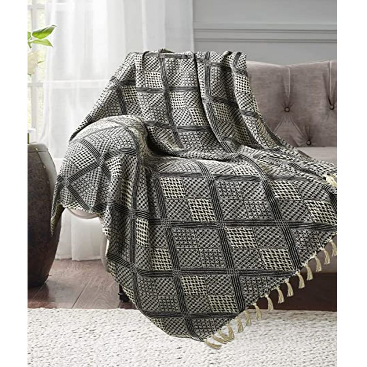 Buy Sashaa World Cotton Throw Bedcover Grey Online