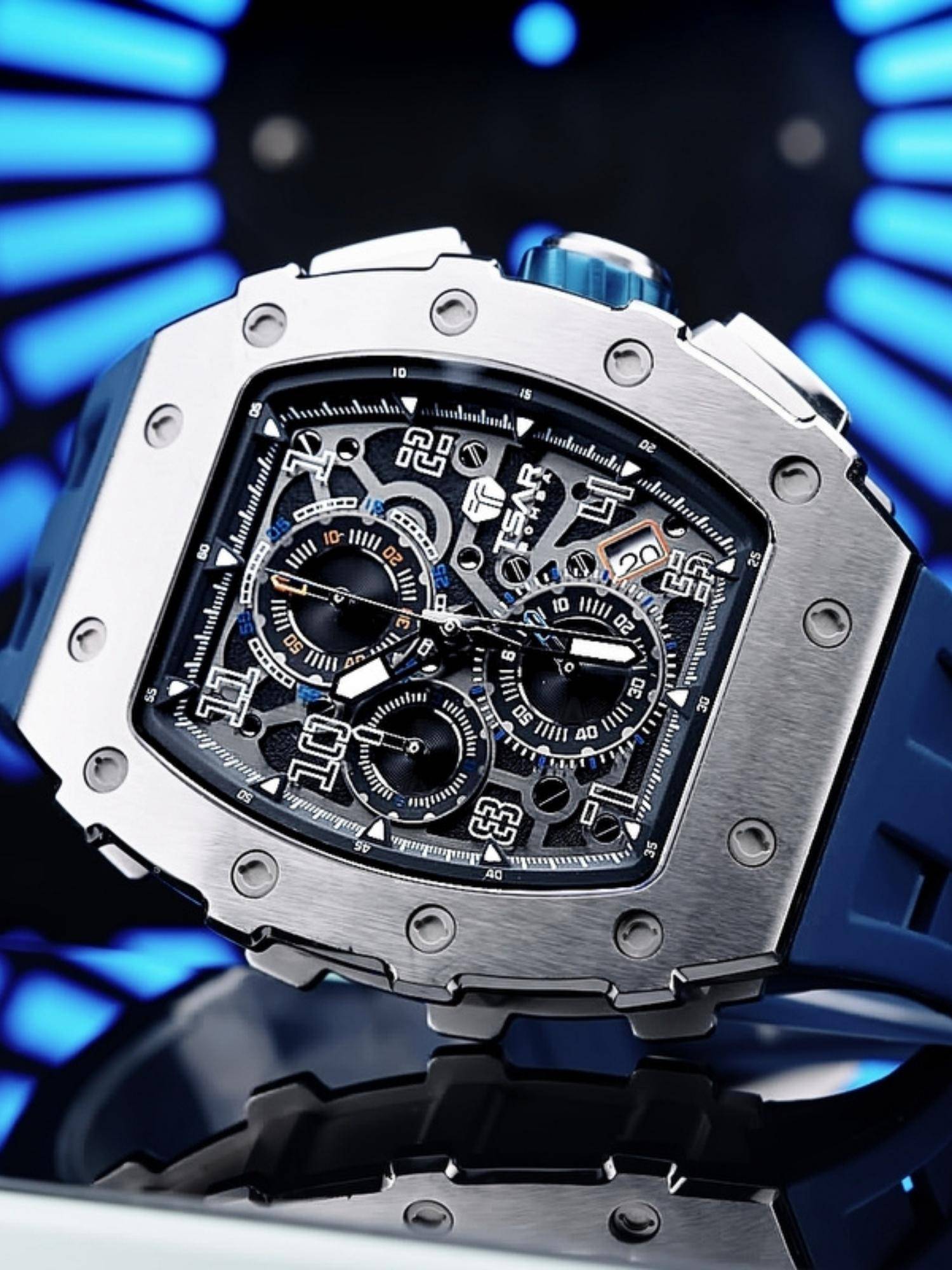 Buy Tsar Bomba Silver Elemental Luxury Chronograph Skeleton