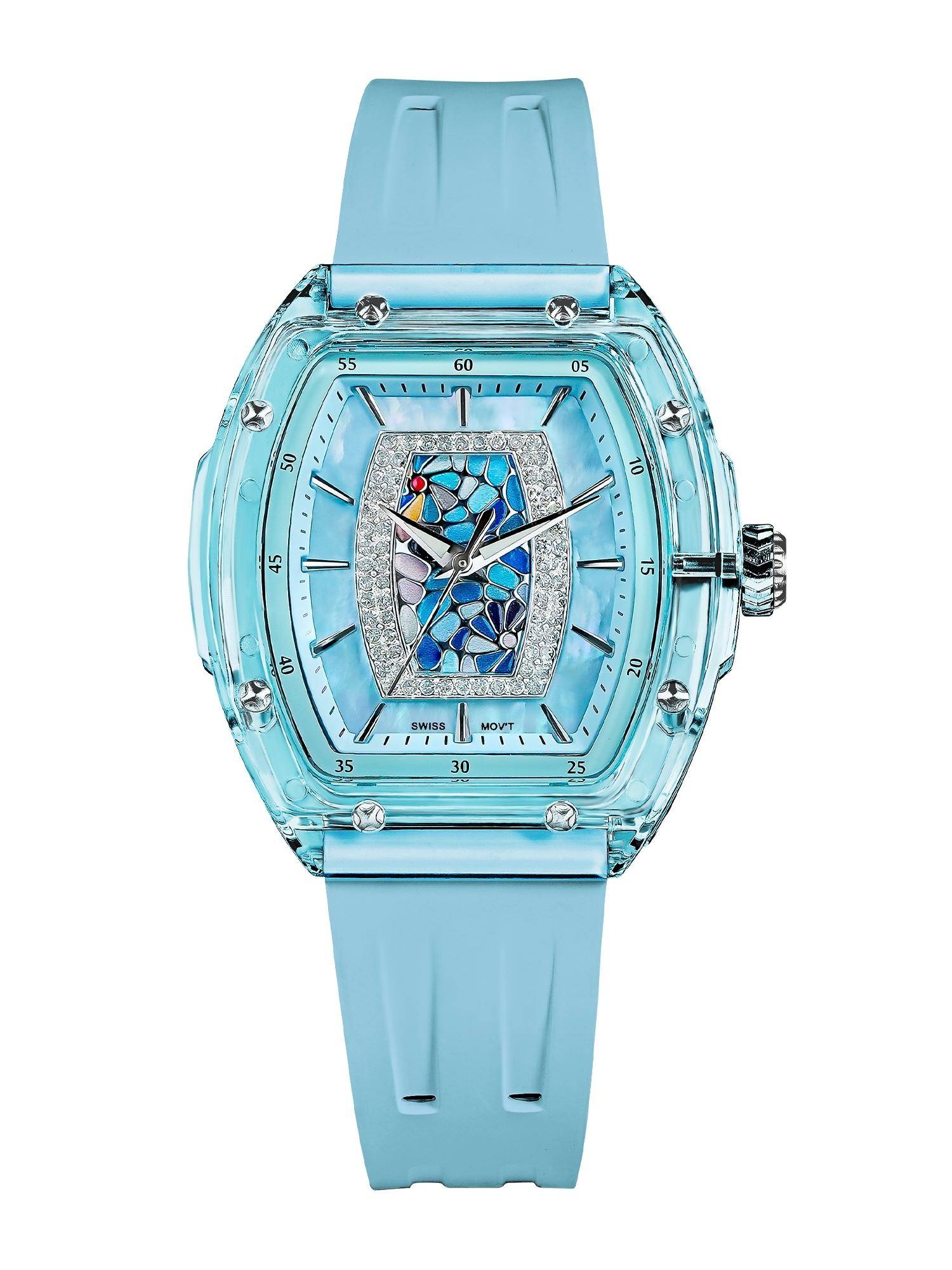 Tsar Bomba Blue Nucleus Femme WoBlue Transparent Dial Silicon Strap Analog Watch-Tb8219L-01 (Medium)