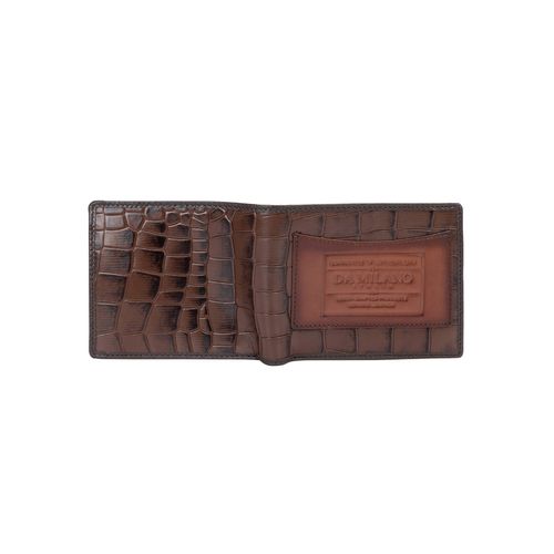 Hornback Croc Embossed Calfskin Leather Billfold Wallet - Brown