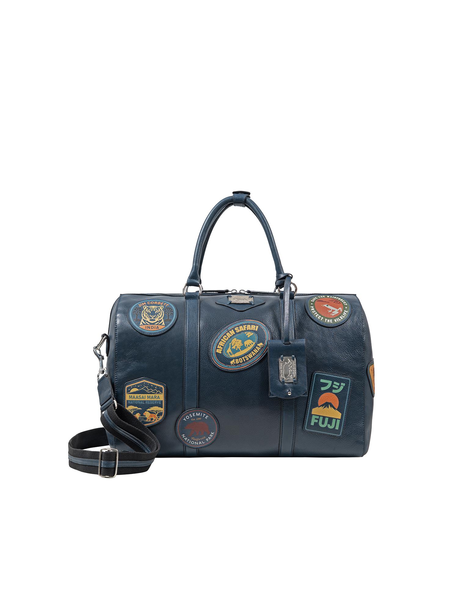 Buy Hidesign Genuine Leather Unisex Navy Blue Duffle Bag with