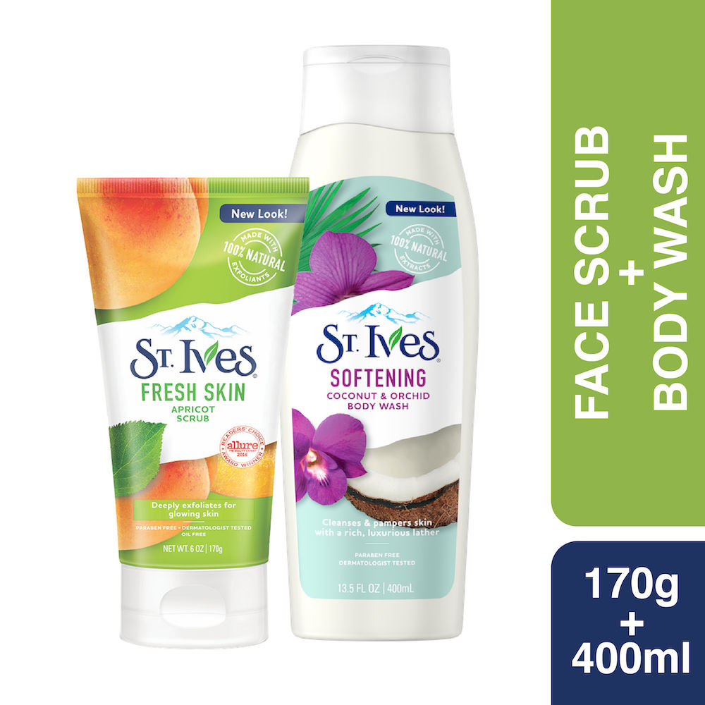 St. Ives Fresh Skin Apricot Scrub & Softening Coconut & Orchid Body Wash Combo