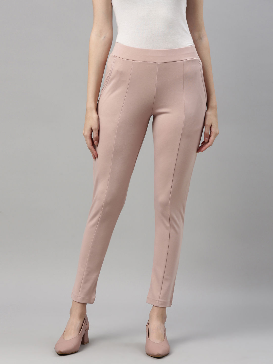 City Fashion Womens Slim Fit Baby Pink Lumlum Cigarette Trouser Pants