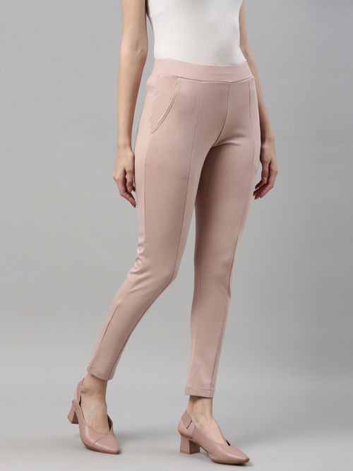 Buy Go Colors Women Solid Dusty Rayon Mid Rise Ponte Pants - Pink