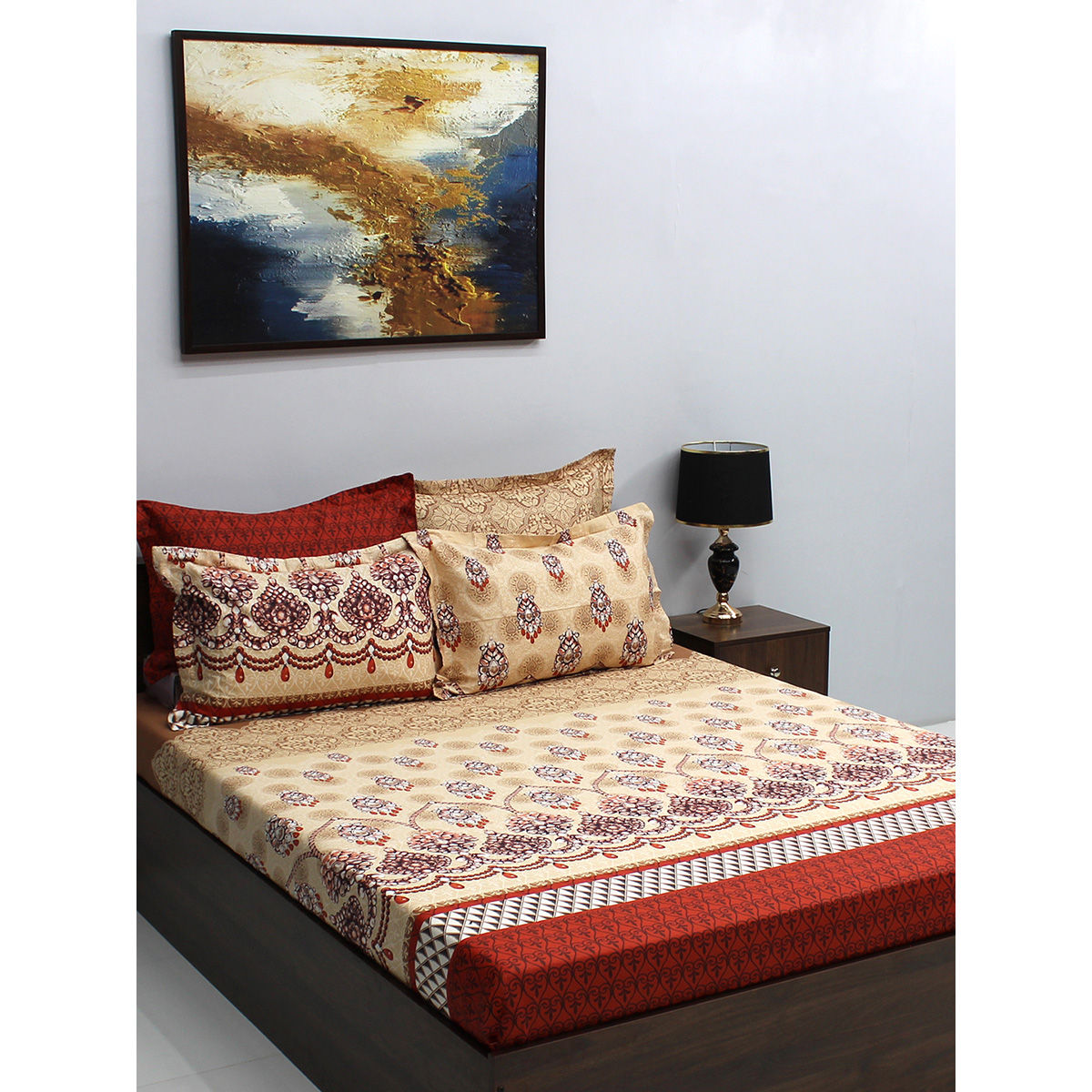 Bombay Dyeing Celebrating India 210 TC Beige Double Bedsheet with 4
