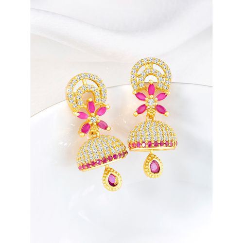 Buy Peora Gold Plated Rani Pink Cubic Zirconia Studded Floral