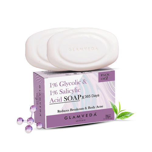 Glamveda 1% Glycolic Acid 1% Salicylic Acid Body Acne Soap Pack Of