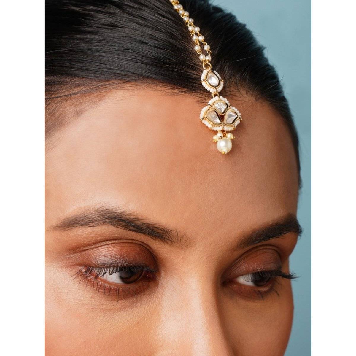Abdesigns Elite Gold Plated Kundan Pearl Floral Maangtikka