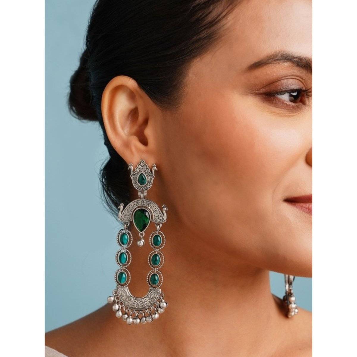 Abdesigns Green Elegant German Silver Plated Danglers Earrings
