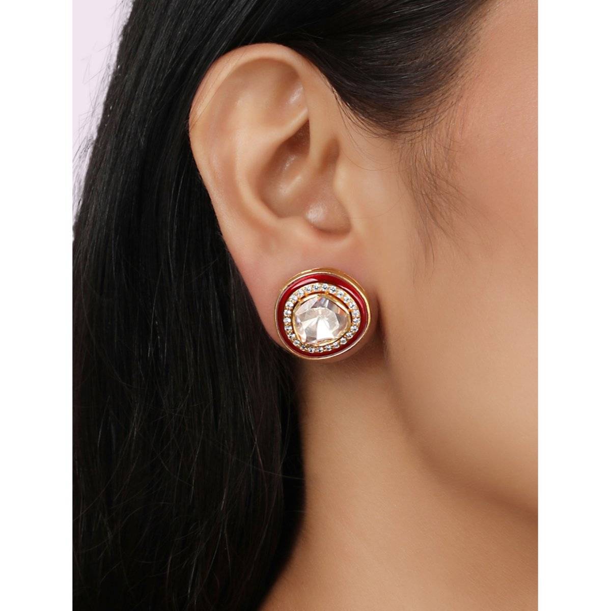 Sica Jewellery 925 Silver Moissanite Red Polki Stud Earrings